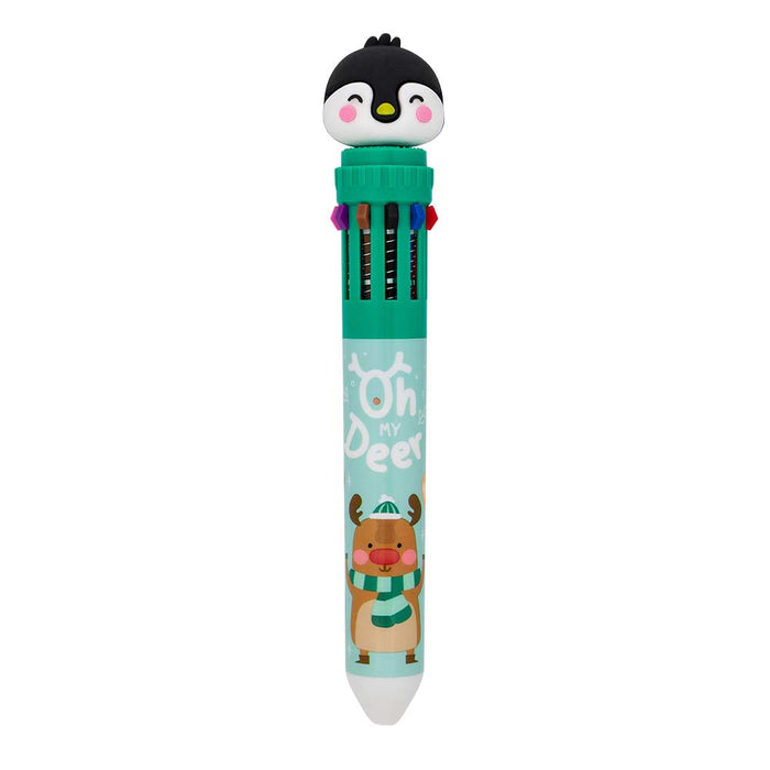 10 Multicolour Christmas Themed Ballpoint Pen