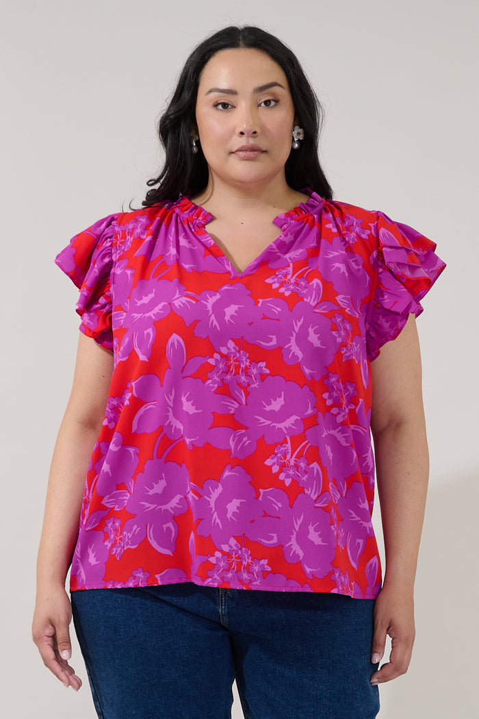Bellissima Ruffle Sleeve Top Sandrie Floral Curve