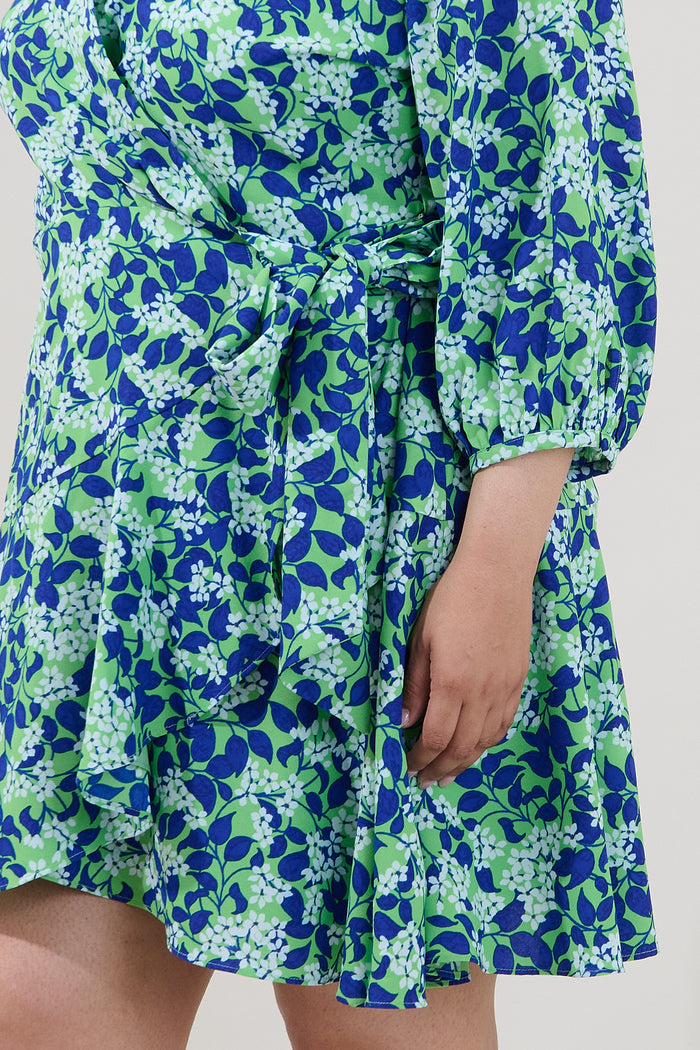 Berta Wrap Ruffle Mini Dress Floral Curve