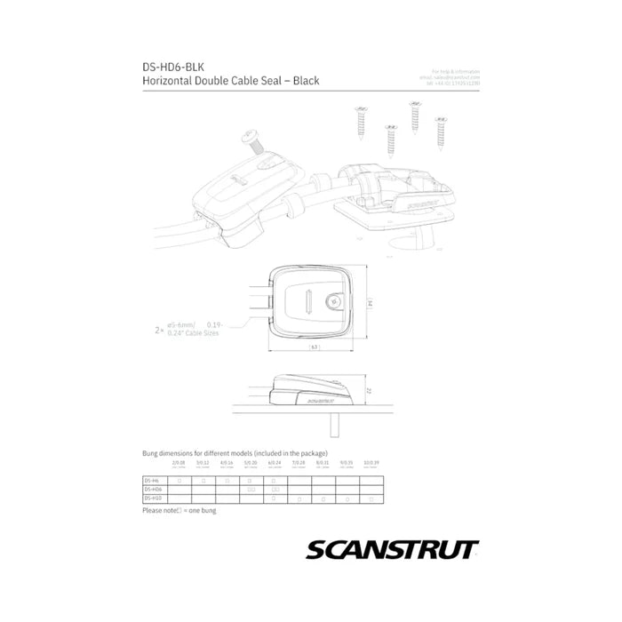 Waterproof double cable seal 5-6mm for caravan roof installs
