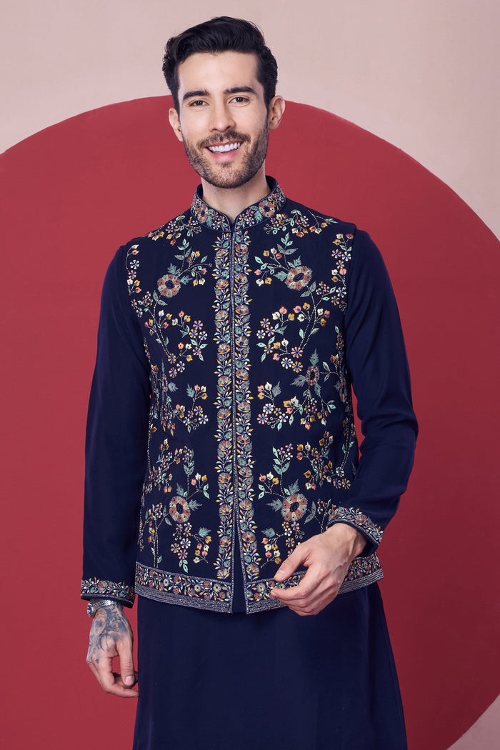 Black Hand Painted Jacket Kurta