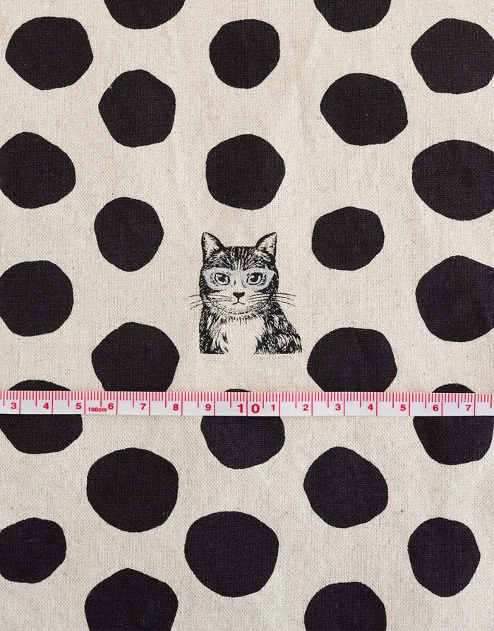 Black & Natural NekoNoe Cat Dot Japanese Cotton Linen Fabric, Echino