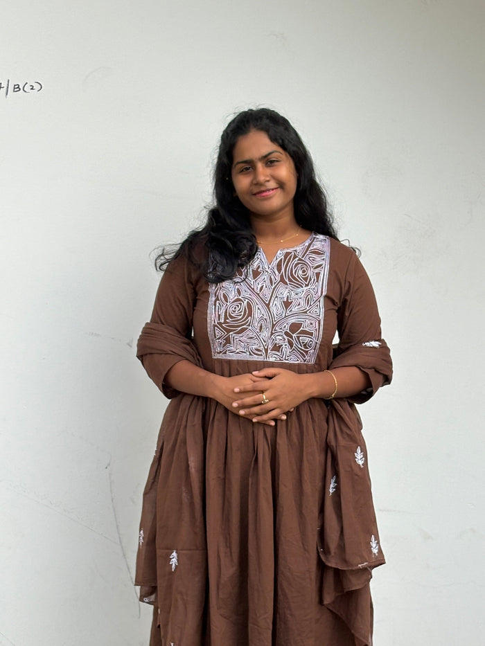 Brown three piece Kurta Set