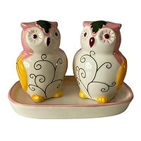 Ceramic Owl Condiment Salt And Pepper Shaker Set With Tray