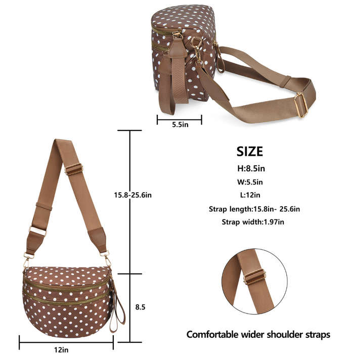 Coffee Polka Dots Utility Chic Crossbody Bag