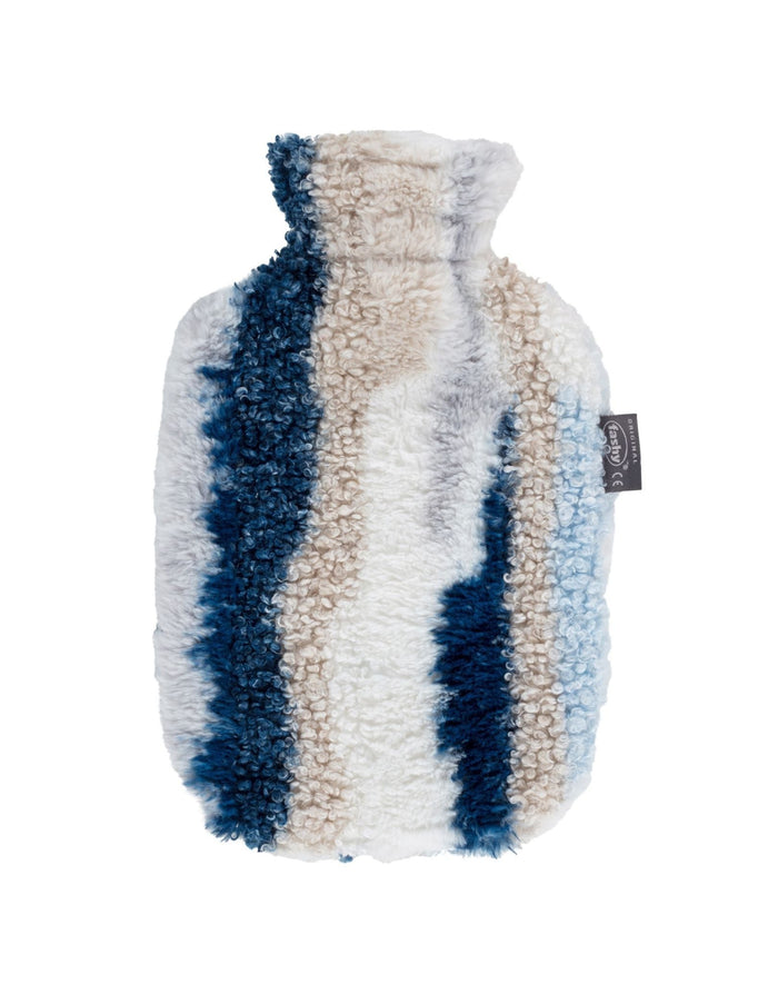 Fashy 2L hot water bottle with blue multi plush cover