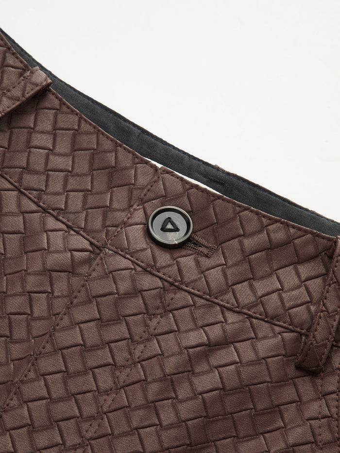 Faux Leather Woven-Patterned Pants