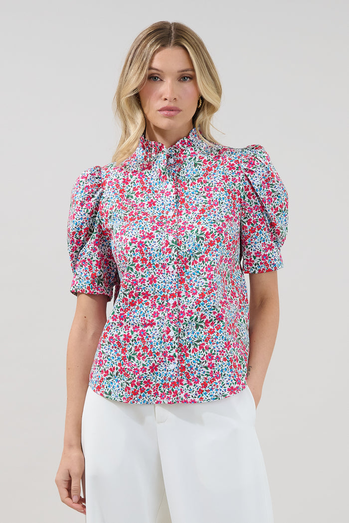 Finley Ruffle Button Down Top Floral