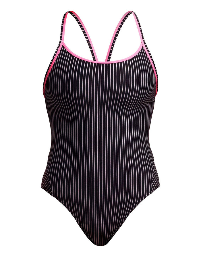 Funkita Pin Stripe Diamond Secure Back (Period Proof) Swimsuit - Black/Pink