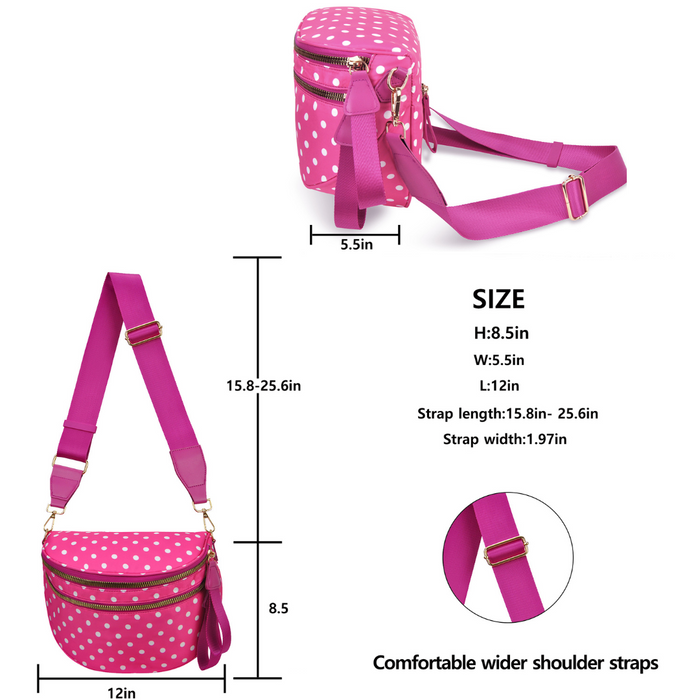 Hot Pink Polka Dots Utility Chic Crossbody Bag