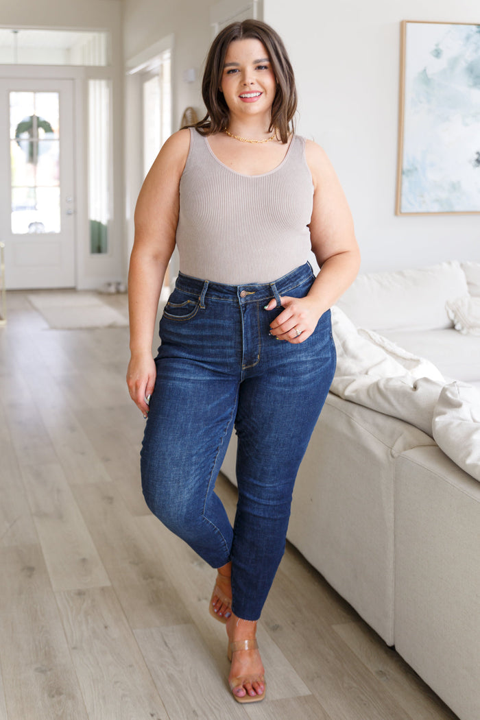 Judy Blue High Rise Tummy Control Raw Hem Skinny Jeans - size 24