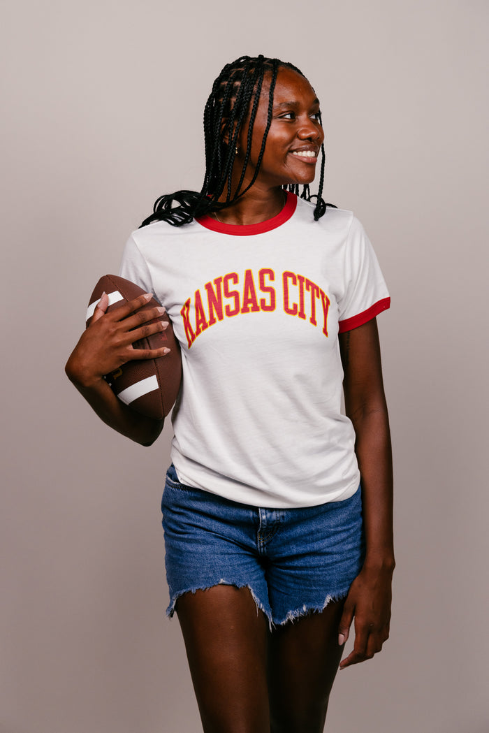 White & Red Kansas City Arch Unisex Ringer T-Shirt Front