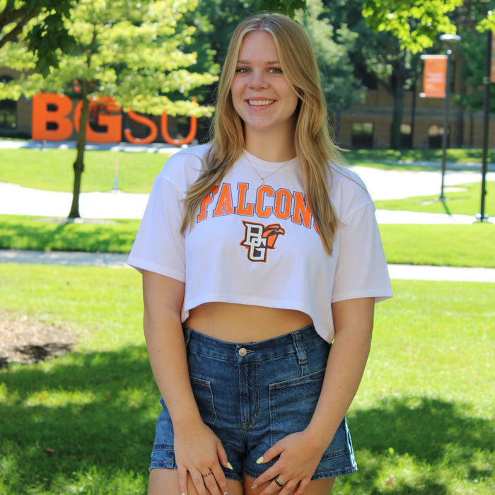 Ladies Zoozatz Falcons Boxy Crop Tee White