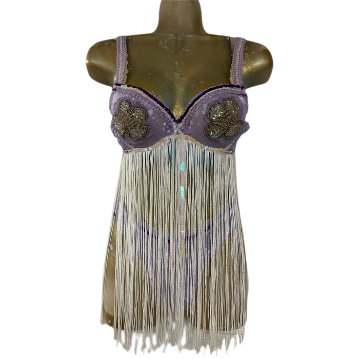 Lavender Lace Fringe Bra Top with matching lace bottom