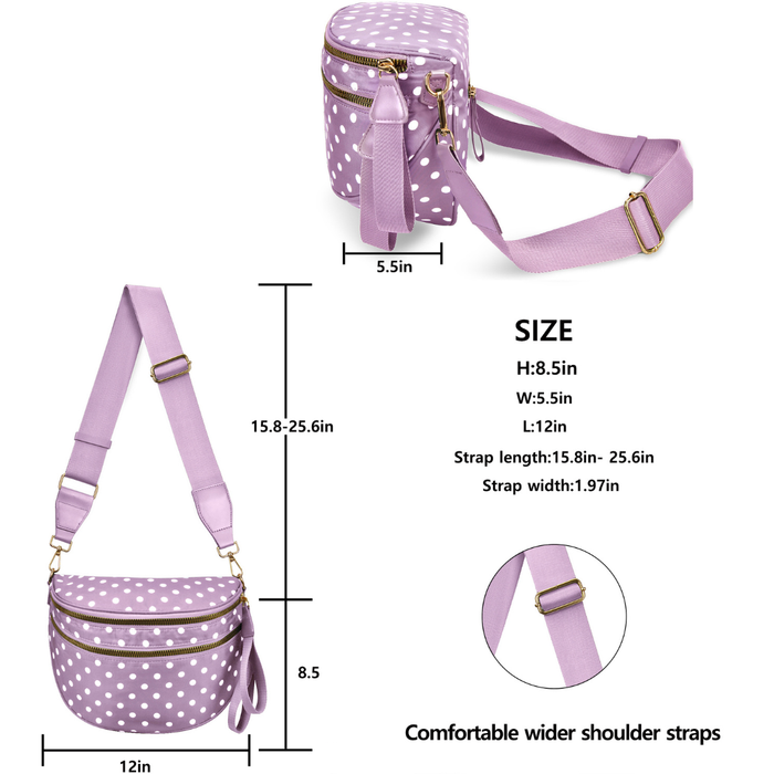 Light Purple Polka Dots Utility Chic Crossbody Bag