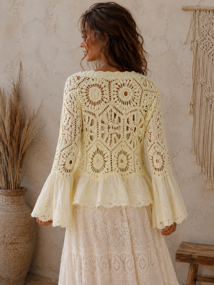 Mae Broderie Crochet Cardigan Lemon