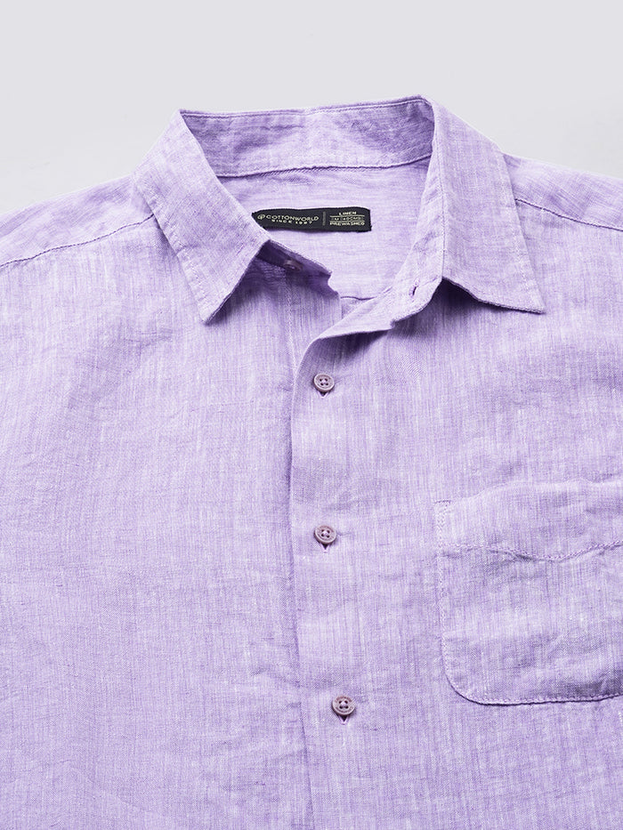 Men's 100% Linen Full Sleeve Pocket Shirt Lilac