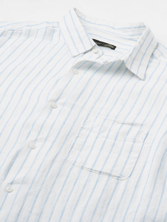 Men's 100% Linen Regular Fit Full Sleeves Shirt Blue