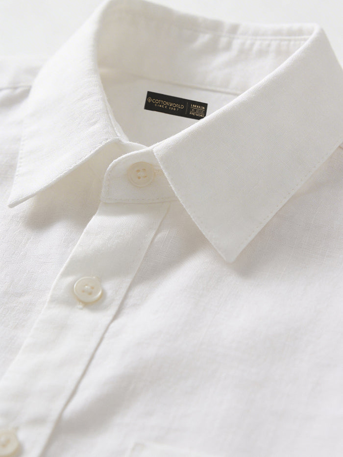 Men's 100% Linen Resort Collar Shirt White