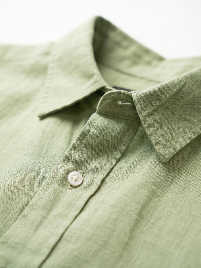 Men's Green 100% Linen Regular Fit Shirt