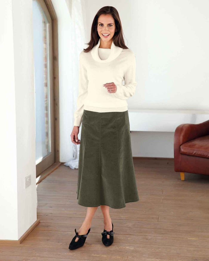 Needlecord Skirt - Olive - The Classic Boutique