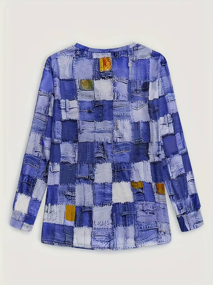 Pryselavine - Haut Long à Manches à Motif Carreaux Confort Décontracté