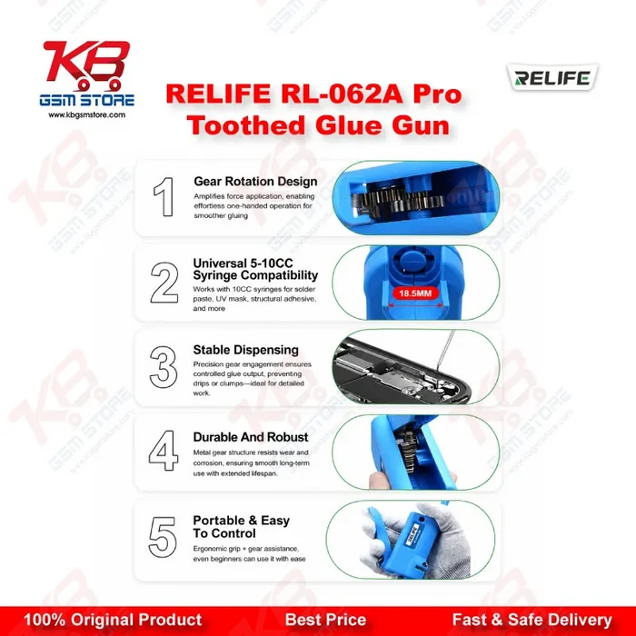 RELIFE RL-062A Pro Toothed Glue Gun – 10CC Manual Solder Paste & Flux Dispenser