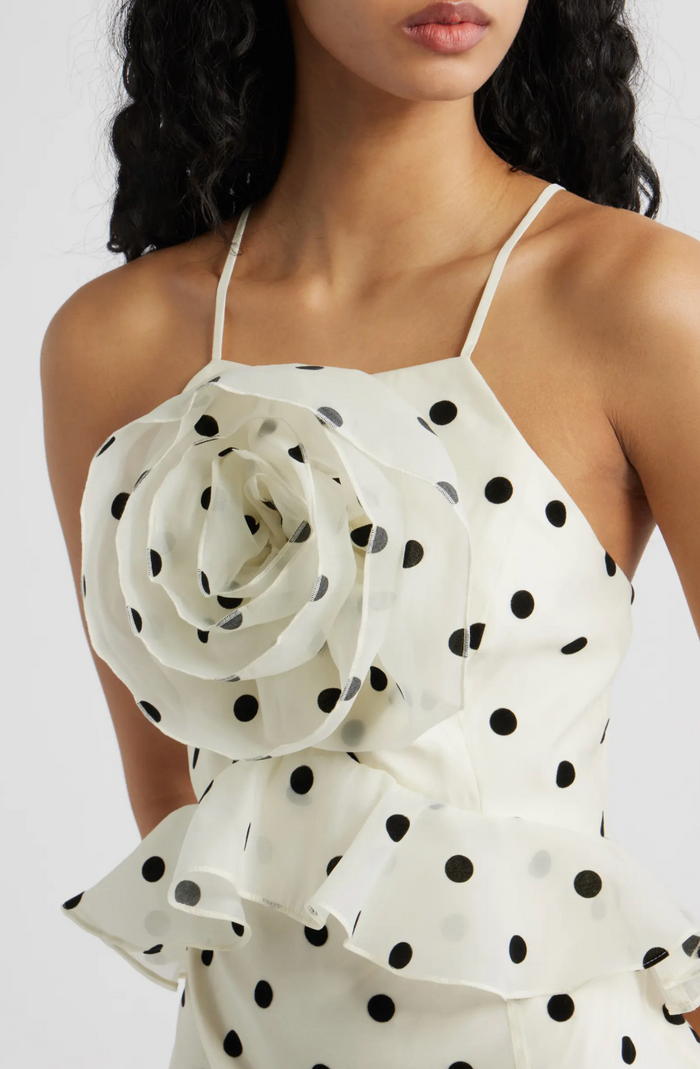 Remy Polka Dot Rosette Ruffle Minidress