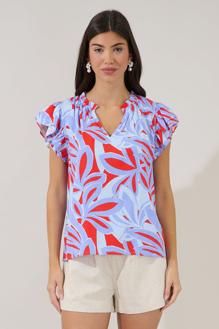 Risette Ruffle Split Neck Top Areca