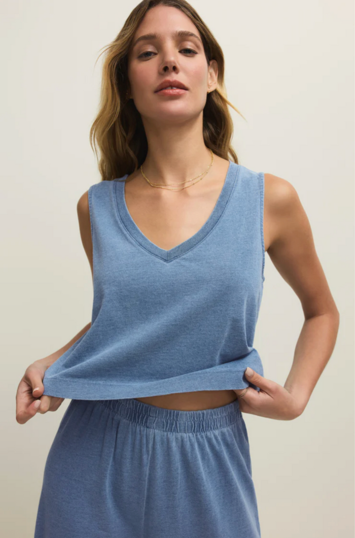 Sloane V-Neck Denim Tank - Santorini Indigo
