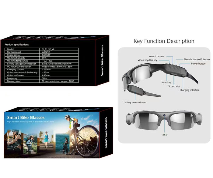 Smart Bike Glasses 1080P HD Camera Sunglasses with WiFi Connection