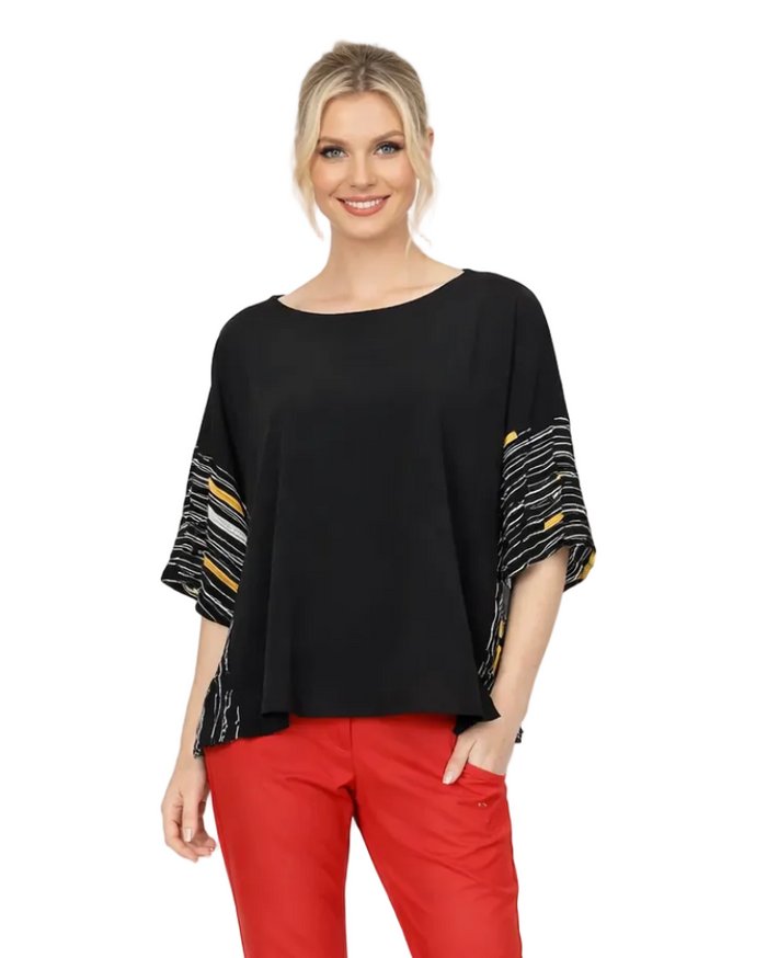 Soft Knit Stripe-Trim Dolman Sleeve Top - 7020T