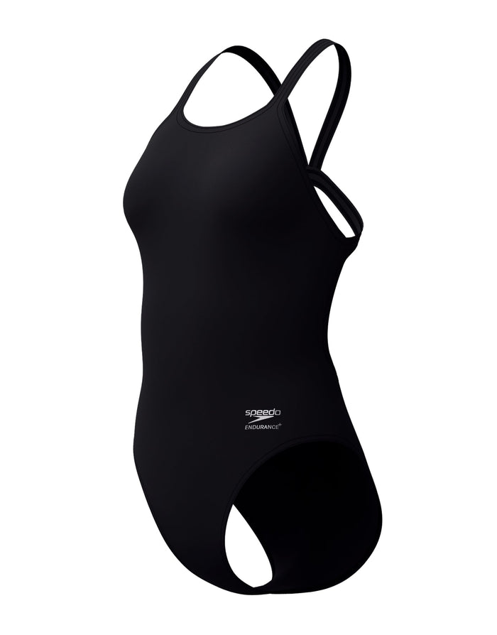 Black Speedo solid leaderback swimsuit with crisscross back