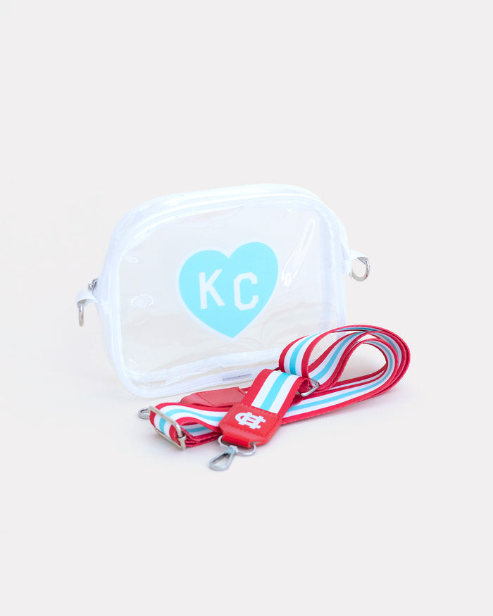 Teal KC Heart Clear Crossbody Bag