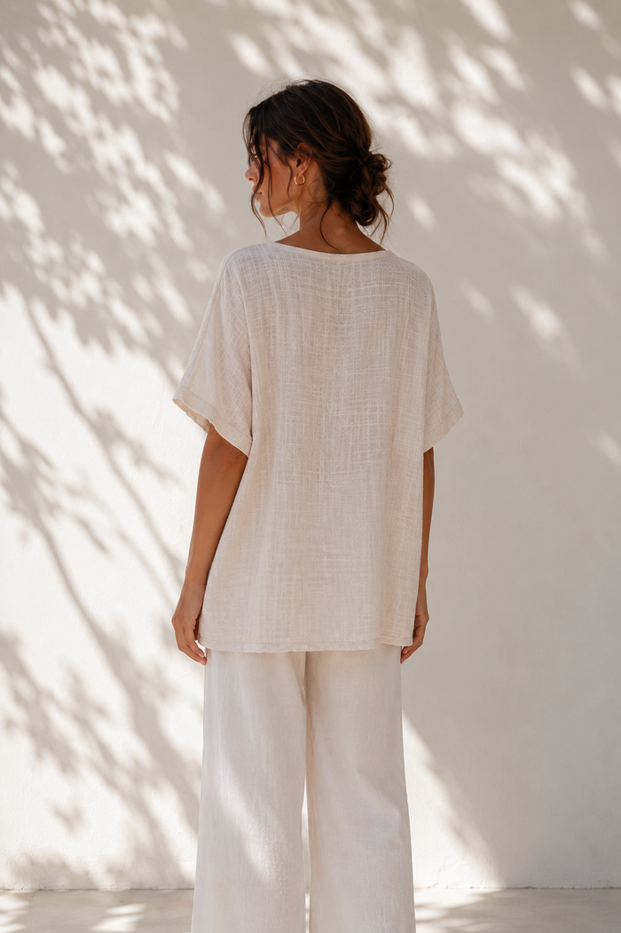 Tessa Cotton Cross Layering Top Beige