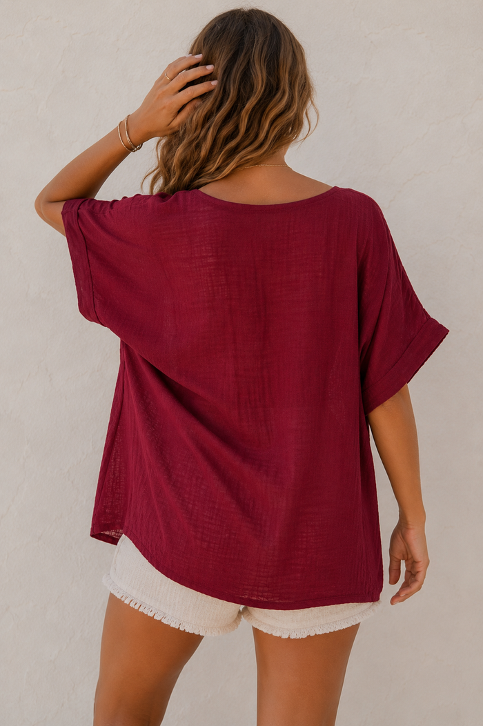 Tessa Cotton Cross Layering Top Burgundy
