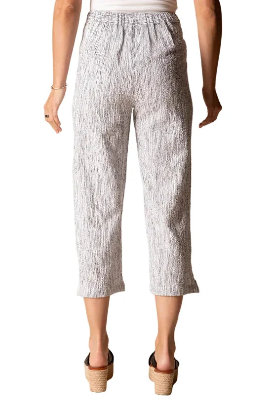 Textured Stripe Pucker Weave Capri in White/Black - 22776