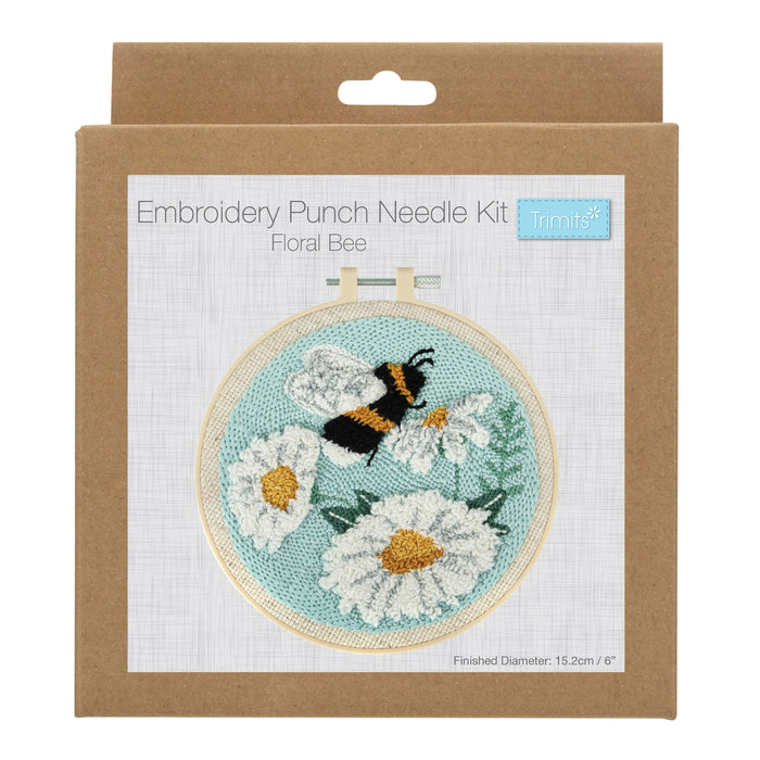 Trimits Punch Needle Kit Floss and Hoop: Bees & Flowers, 15.2cm Diameter, Includes Embroidery Floss, Hoop, Fabric, Punch Needle, Instru...