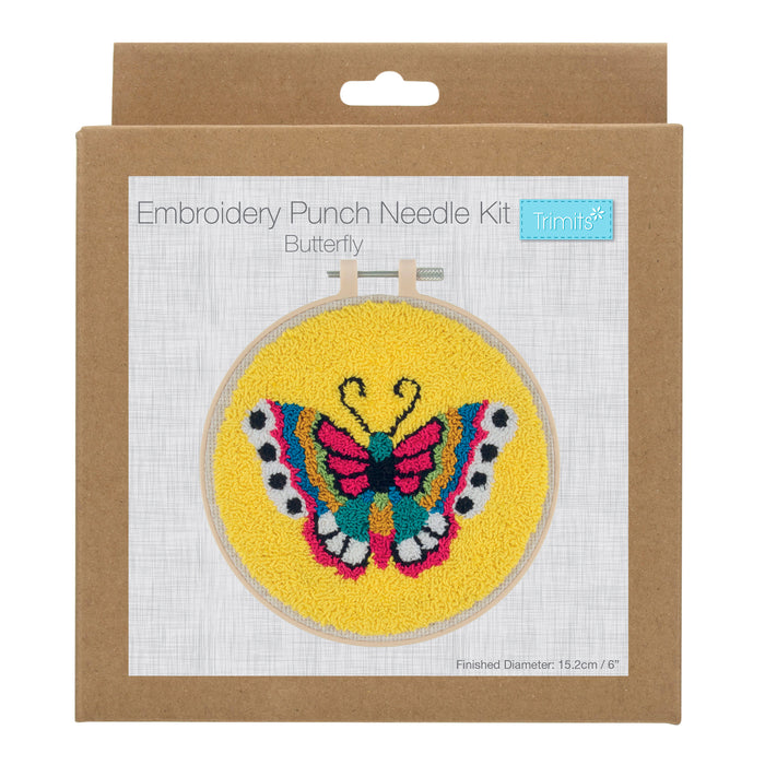 Trimits Punch Needle Kit Floss and Hoop: Butterfly, 15.2cm Diameter, Includes Embroidery Floss, Hoop, Fabric, Punch Needle, Instruction...