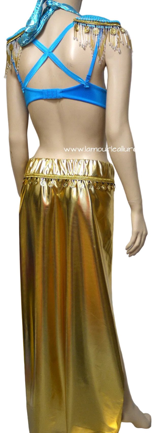 Turquoise and Gold Belly Dancer Beaded Bra and Skirt