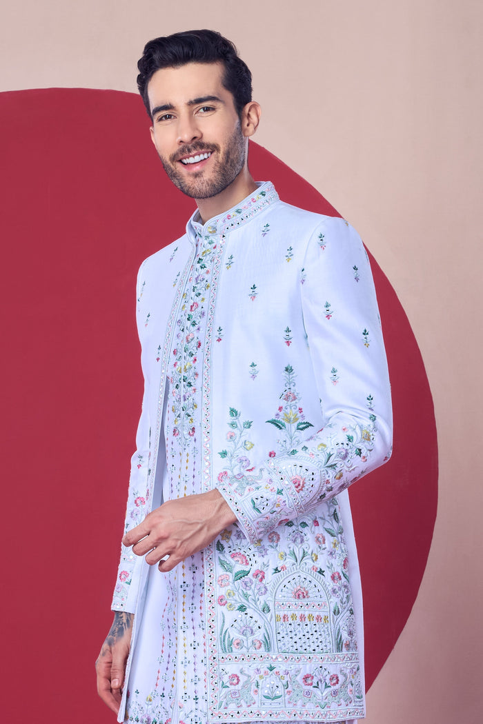 White Hand-Embroidered Indo-Western Jodhpuri Set