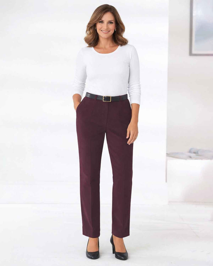 Needlecord Trousers  Ladies - Aubergine - The Classic Boutique