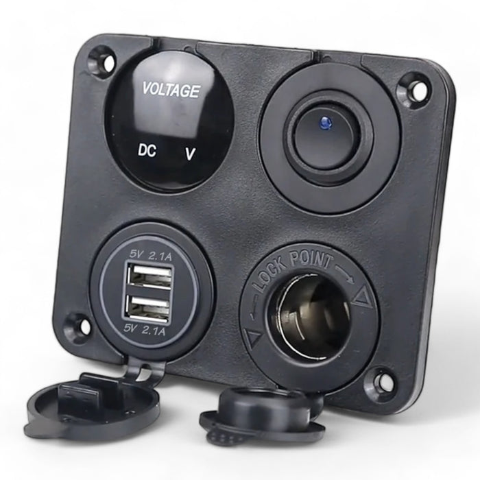 4 in 1 usb 12v socket voltmeter and switch square surface mount panel