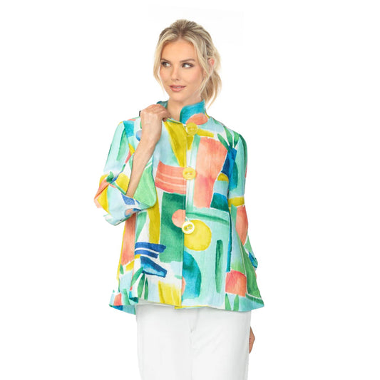 Abstract Watercolor Print Jacket in Blue/Multi - 6855J-BLU