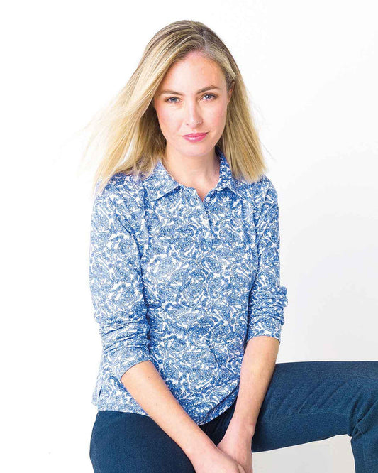 Alina Patterned Long Sleeved Cotton Polo Top - The Classic Boutique