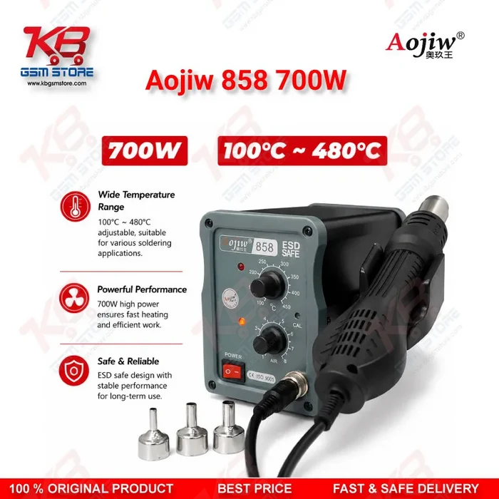 Aojiw 858 700W Hot Air Rework Station – Digital SMD BGA Desoldering Machine