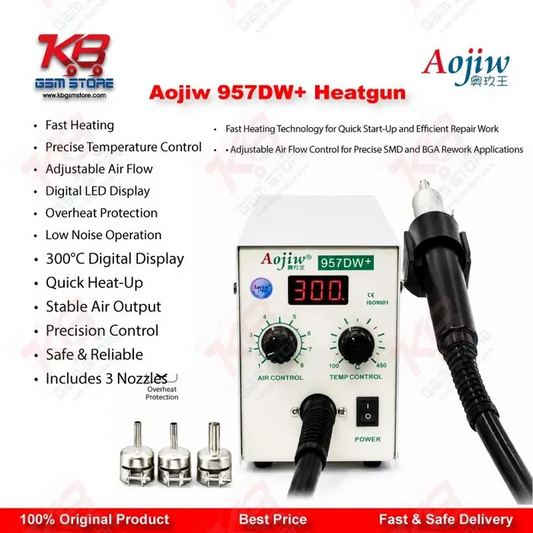 Aojiw 957DW+ Hot Air Rework Station 580W SMD BGA Heat Gun for Mobile PCB Repair
