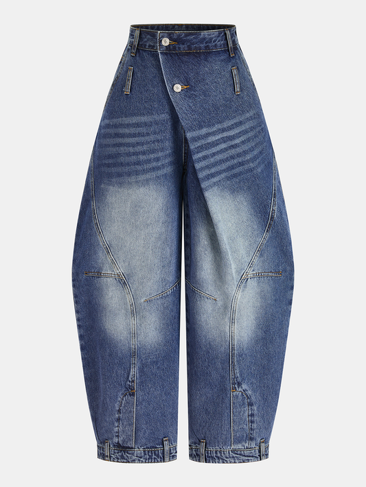 Asymmetric Waistband Mid-Waist Balloon Jeans