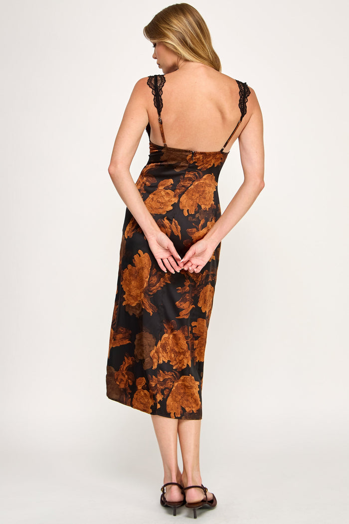 Audri Slip Dress - Floral Lace V Neck Side Slit