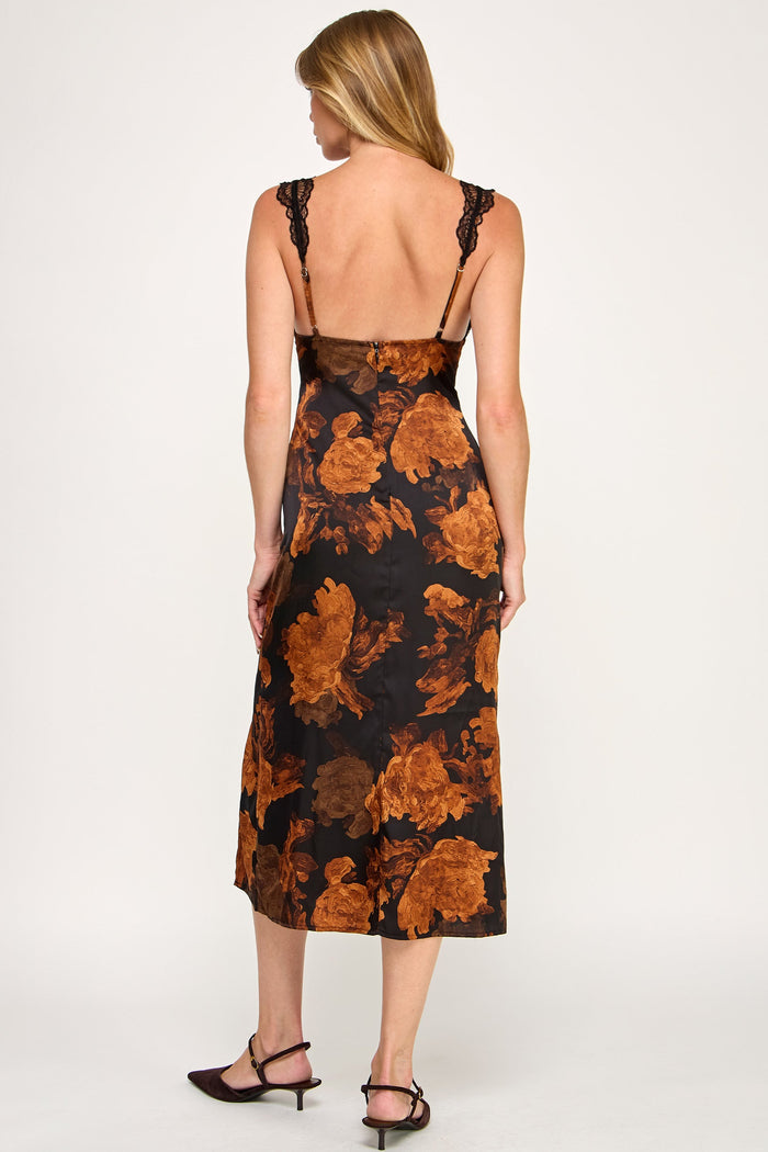 Audri Slip Dress - Floral Lace V Neck Side Slit